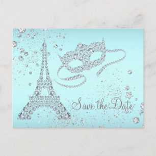 Maskenball in Paris - Blaugrüne Save-the-Date-Kart Ankündigungspostkarte