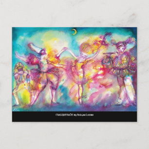 MASKENBALL, Mardi Gras Masken, Tanz, Musik Einladungspostkarte