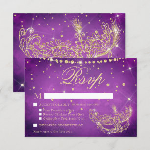 Maskenball-Maske elegant lila Gold-Glitter RSVP Karte