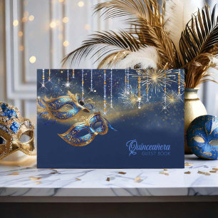 Maskenball-Maske Quinceañera Blau Gold ID1031 Gästebuch