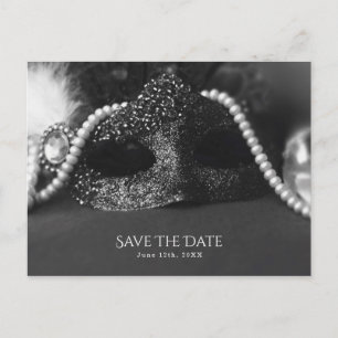 Maskenball-Maske Schwarz-Weiß Perlen Save-the-Date Ankündigungspostkarte