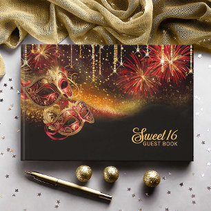 Maskenball-Maske Sweet 16 Rot Gold ID1032 Gästebuch