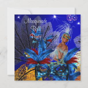 Maskenball-Party-Maske Blau Gelb ShowGirl Einladung