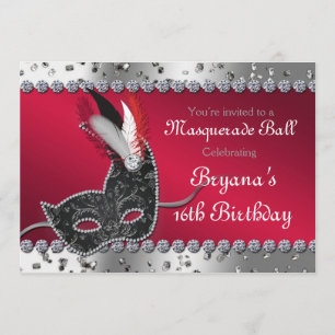 Maskenball-Party Silber- und Rot-Einladung Einladung