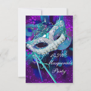 Maskenball-Party Teal Blau Lila Masken RSVP Karte
