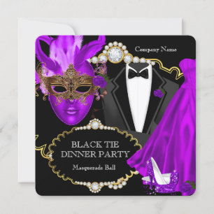 Maskenball Purpur-Schwarze Galadinersparty Einladung