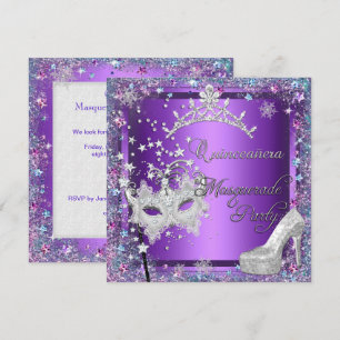 Maskenball Quinceanera 15. Party Lila Tiara Einladung