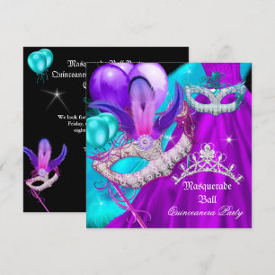 Maskenball Quinceanera 15 Party Masken Türkis Lila Einladung