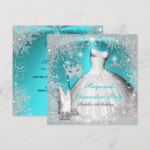 Maskenball Quinceanera-Party Türkis Weiß Schneeflo Einladung