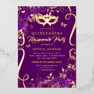Maskenball Schmetterling Lila Quinceanera Folieneinladung
