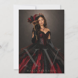 Maskenball Schwarz Rot Quinceañera Einladung
