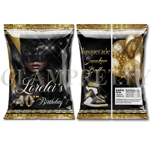 Maskenball Sneaker Ball Chip-Tüte schwarz & gold Flyer