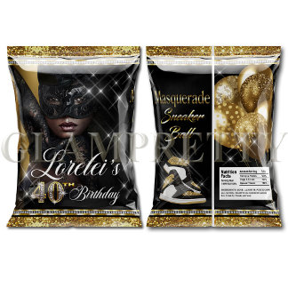 Maskenball Sneaker Ball Chip-Tüte schwarz & gold Flyer