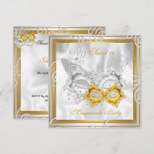 Maskenball Sweet 16 Party Maske Silber Gold 2 Einladung