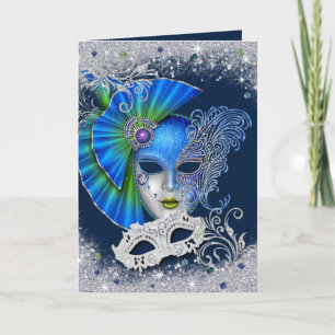 Maskenball Sweet Sixteen Silber und Blau Einladung