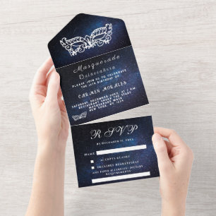 Maskenballmaske Galaxy Blaue Sterne Quinceanera All In One Einladung