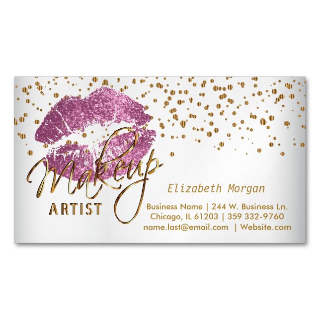 Maskenbildner - GoldConfetti u. so rosa Lippen Magnetische Visitenkarte (Vorderseite)