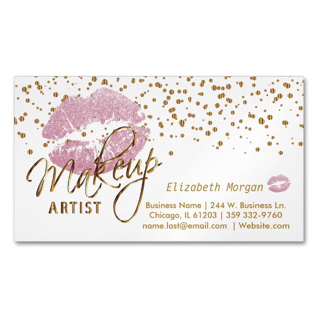 Maskenbildner - GoldConfetti und rosa Lippen 2 Magnetische Visitenkarte (Vorderseite)