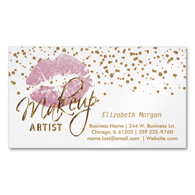 Maskenbildner - GoldConfetti und rosa Lippen 2 Magnetische Visitenkarte (Vorderseite)