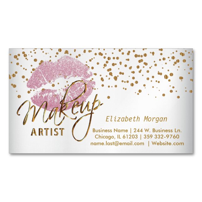 Maskenbildner - GoldConfetti und rosa Lippen Magnetische Visitenkarte (Vorderseite)