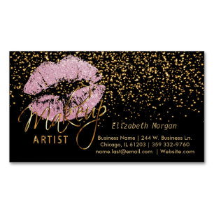 Maskenbildner mit GoldConfetti u. den rosa Lippen Magnetische Visitenkarte