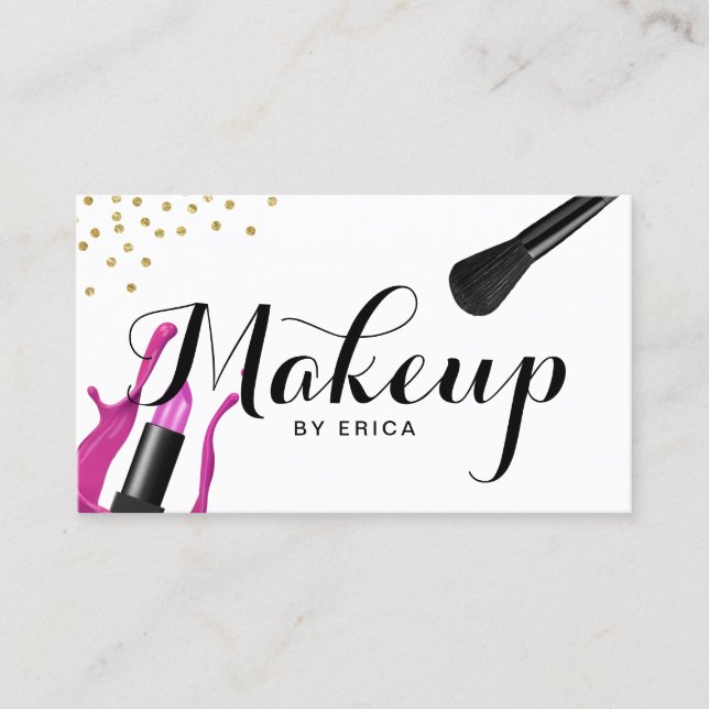 Maskenbildner-rosa Lippenstift-Typografie-Salon Visitenkarte (Vorderseite)