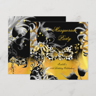 Maskenparty Geburtstag Wilde Maske Schwarz Gold B Einladung