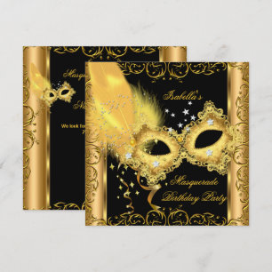 Maskenparty Gold Schwarz Gelbe Maske 2 Einladung
