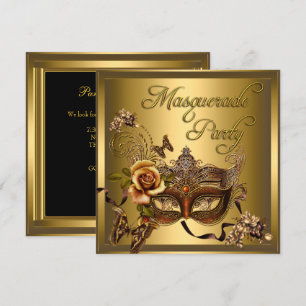 Maskenparty-Masken Gold Schwarz Geburtstag Einladung