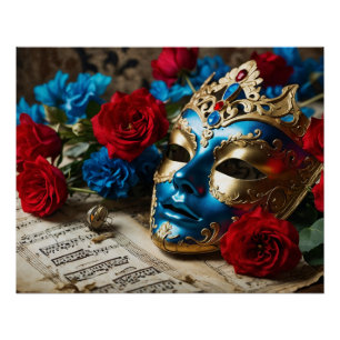Maskenspiel & Melodie – Barocke Eleganz in Blau un Poster