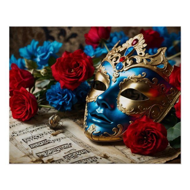 Maskenspiel & Melodie – Barocke Eleganz in Blau un Poster (Vorderseite)