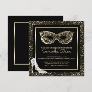 Maskerade-Ball-hoher Heels-schwarzer Goldbonbon 16 Einladung