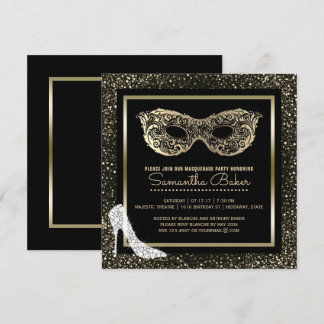 Maskerade-Ball-hoher Heels-schwarzer Goldbonbon 16 Einladung
