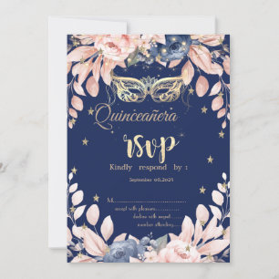 Maskerade, Blaue Blumen Sterne RSVP Einladung