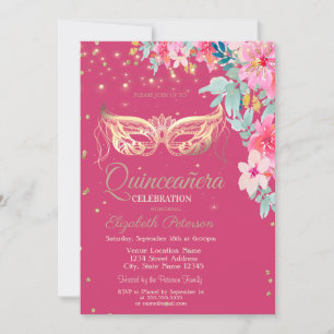 Maskerade, Diamanten Frühlingsblumen Quinceañera Einladung