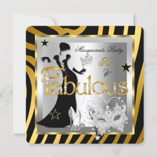 Maskerade Fabulous 50 Zebra Gold Silber Schwarz Einladung