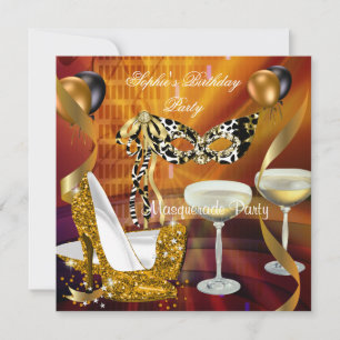 Maskerade Geburtstag Gold Stiletto Champagner Part Einladung