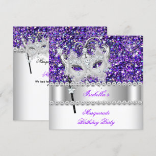 Maskerade Glitter Lila Diamant Maske Geburtstag 2 Einladung