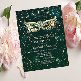 Maskerade,Grüne Sterne  Quinceañera Einladung