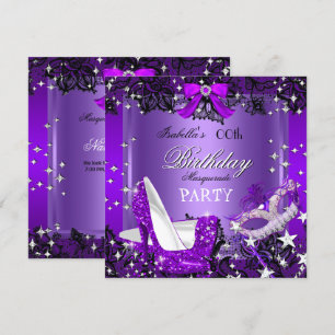 Maskerade Lila Glitter High Heels Party Einladung