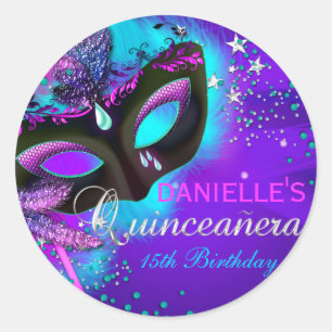 Maskerade Lila & Türkis Quinceanera Aufkleber