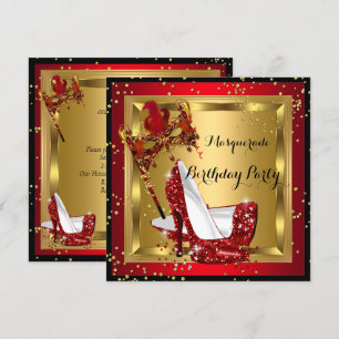 Maskerade Maske High Heel Schuh Rot Geburtstag 2 Einladung