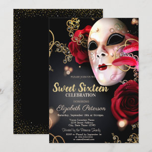 Maskerade,Maske,Konfetti Rote Rosen Sweet 16 Einladung