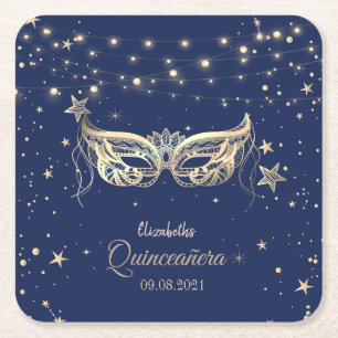 Maskerade, Navy Blau Sterne Quinceañera Rechteckiger Pappuntersetzer