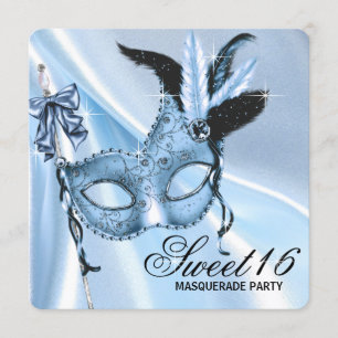 Maskerade-Party des Baby-Blau-Bonbon-16 Einladung