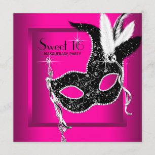 Maskerade-Party des heißes Rosa-Schwarz-Bonbon-16 Einladung