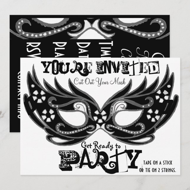 Maskerade-Party Einladungen ausschneiden (Vorne/Hinten)
