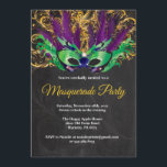 Maskerade-Party-magisches Nachtgrün-lila Gold Einladung<br><div class="desc">Maskerade-Party-magisches Nachtgrün-lila Goldeinladung. Masken-Geburtstags-Party. Karneval. Grüner,  Lila und GoldGlitzer-Feder-Pfau. Bonbon 16 sechzehn. Tafel-Hintergrund. Irgendein Alter. Für weitere Kundenbezogenheit klicken Sie bitte "besonders anfertigen es" Knopf und benutzen unser Entwurfswerkzeug,  um diese Schablone zu ändern</div>