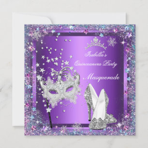 Maskerade Quinceanera 15. Party Lila Tiara Einladung