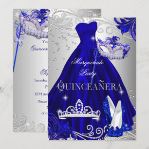 Maskerade Quinceanera Blau Silber Kleid Absätze Einladung